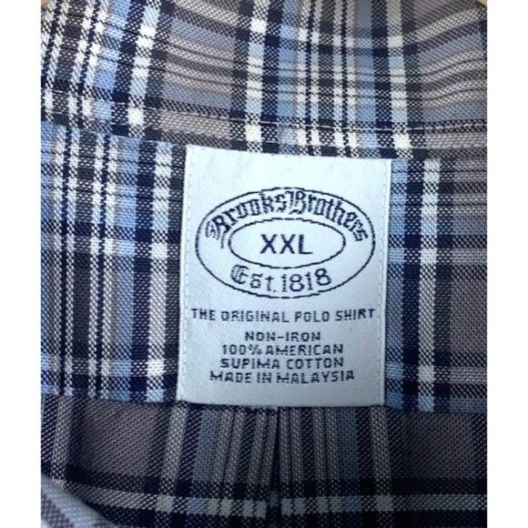 Brooks Brothers XXL Non-Iron Plaid Supima Cotton Long-Sleeve Shirt Gray / Blue - Picture 3 of 10